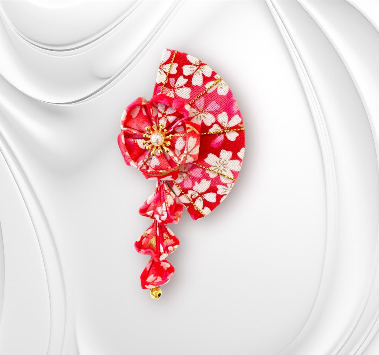 Fan Sakura Hair Clip (Pink Sakura Fabric)