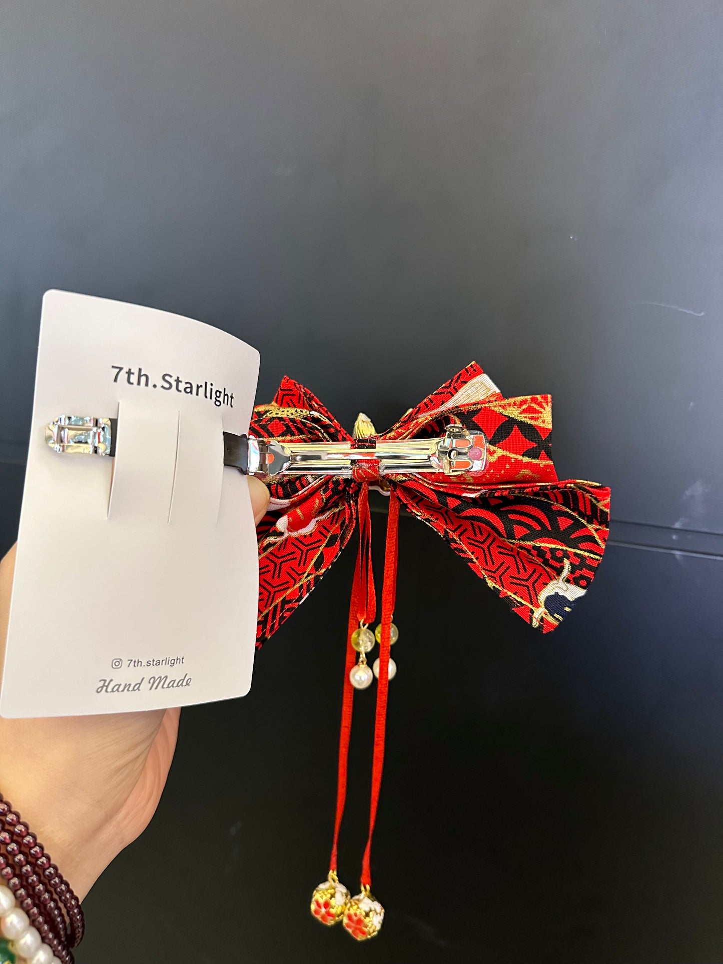 Fox Mask Bow Hair Clip (Bright Red Koi Fabric)