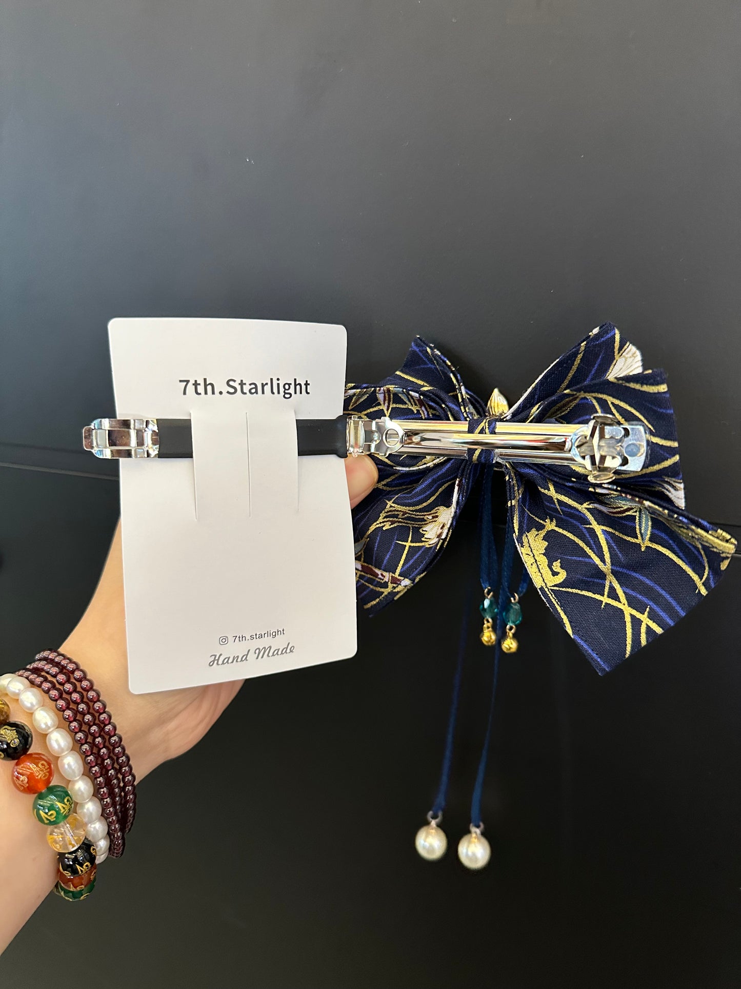 Fox Mask Bow Hair Clip (Dark Blue Crane Fabric)