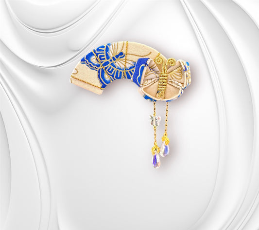 Crescent Moon Butterfly Hair Clip (Beige Butterfly Fabric)