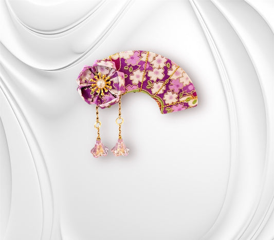 Crescent Moon Sakura Hair Clip (Purple Sakura Fabric)