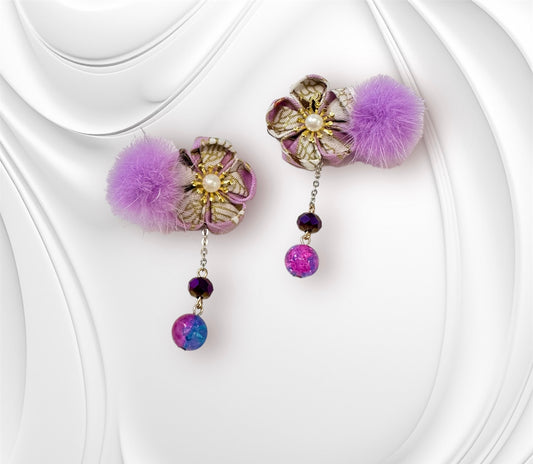 Dual Sakura Mini Hair Clips (Purple Crane Fabric)