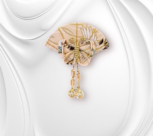 Fan Butterfly Hair Clip (Beige Crane Fabric)
