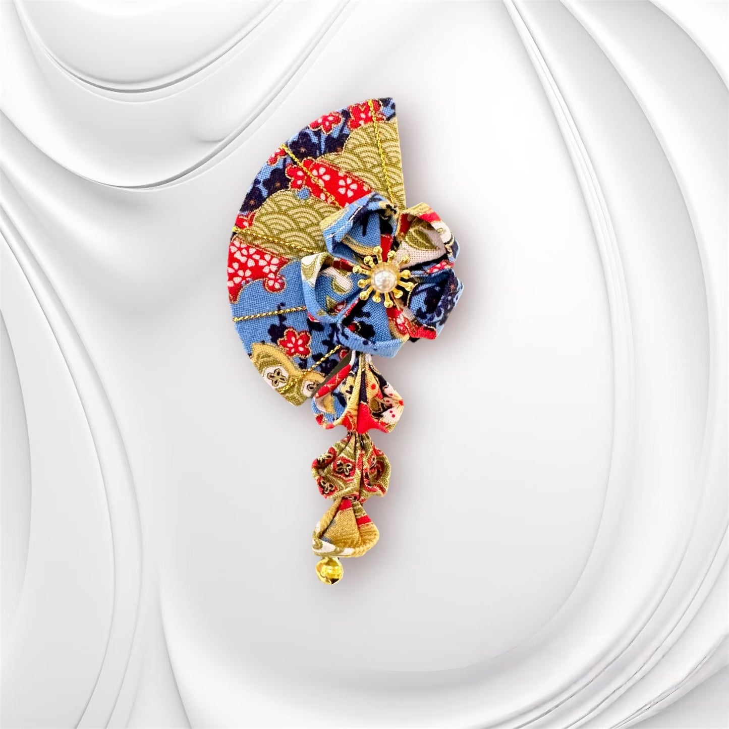 Fan Sakura Hair Clip (Blooming Flowers Fabric)