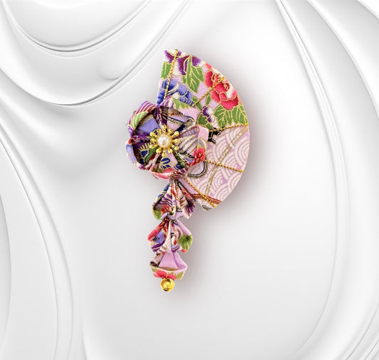 Fan Sakura Hair Clip (Purple Flower Ball Fabric)